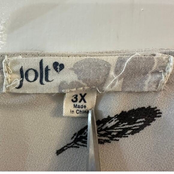 Jolt Sheer Asymmetrical Flowy Feather Blouse Ruffled Collar Drawstring 3X - Picture 3 of 7